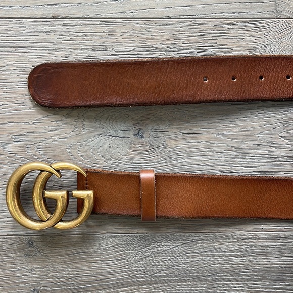 GUCCI Brown Leather Belt w/ Double G Buckle with Dust Bag and Box- 80 - Picture 9 of 13